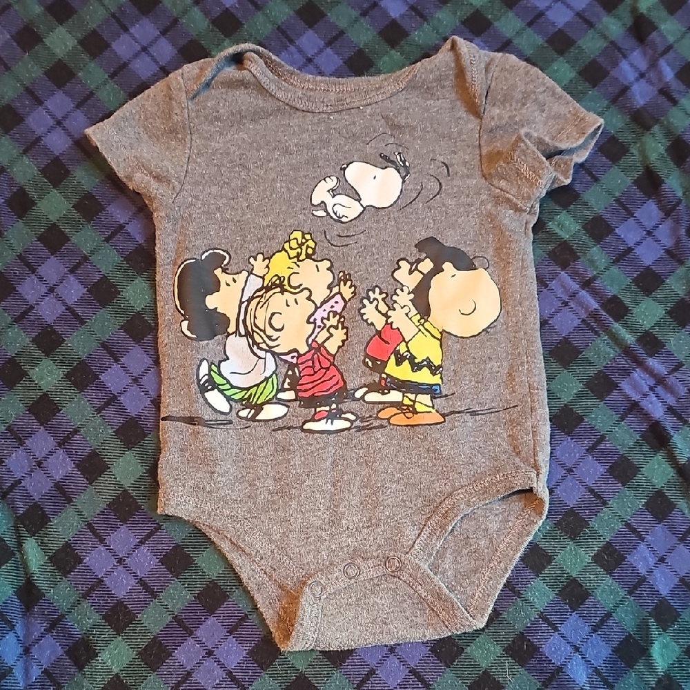 Peanuts Gray Bodysuit with Colorful Characters